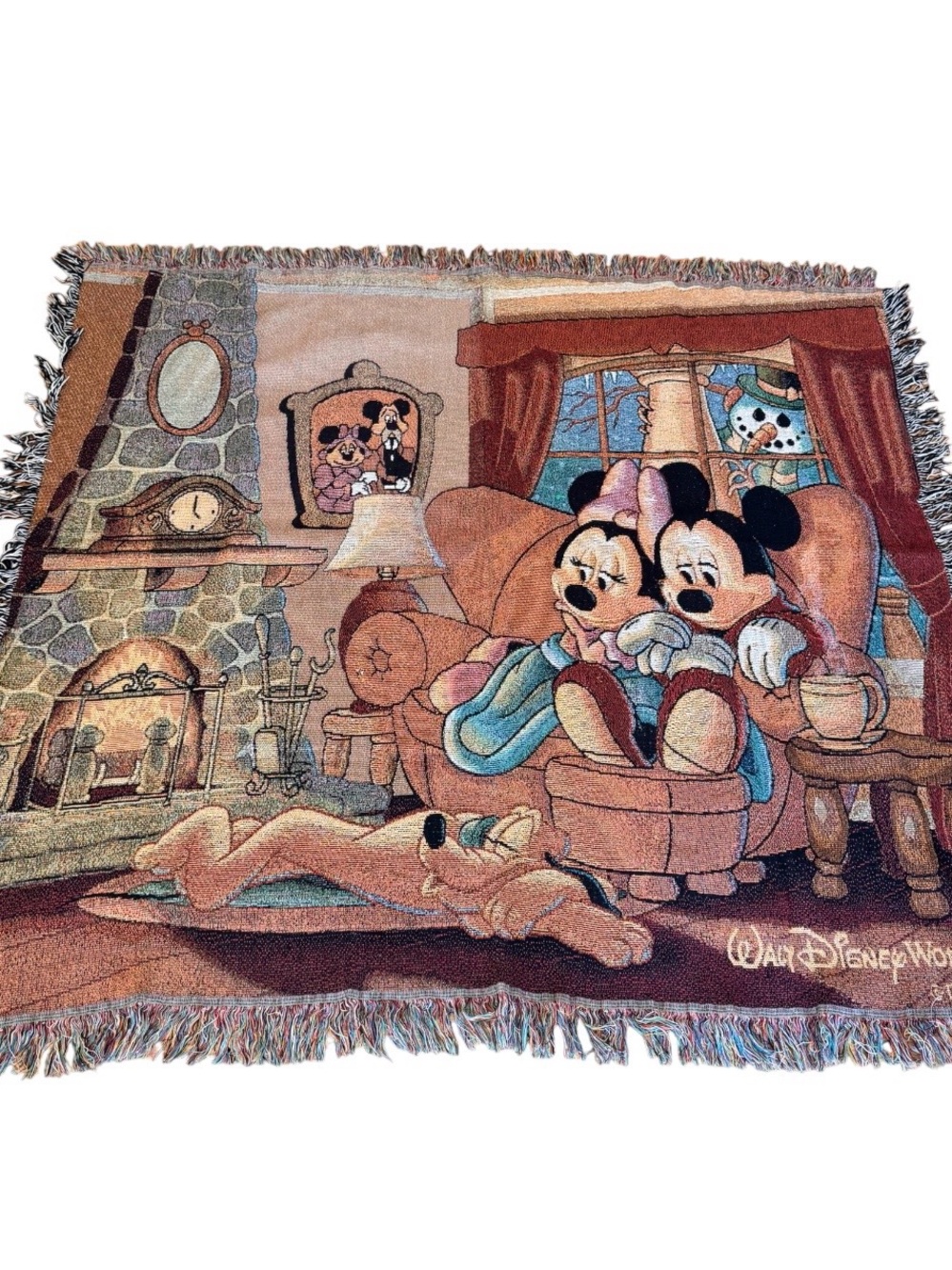 Vintage Walt Disney World Tapestry Throw Blanket Mickey Mouse Minnie Pluto 52x47